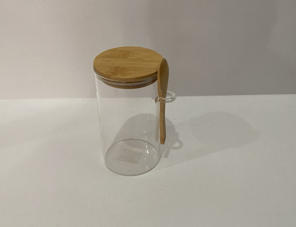 ENVASE  2430-2431 CZ213  XC/ 270 VIDRIO TAPA MADERA CON CUCHARA *16CM