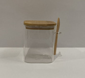 ENVASE  2430-2431 CZ224  XC/ 192 VIDRIO TAPA DE MADERA CON CUCHARA *14 CM Y OREJA